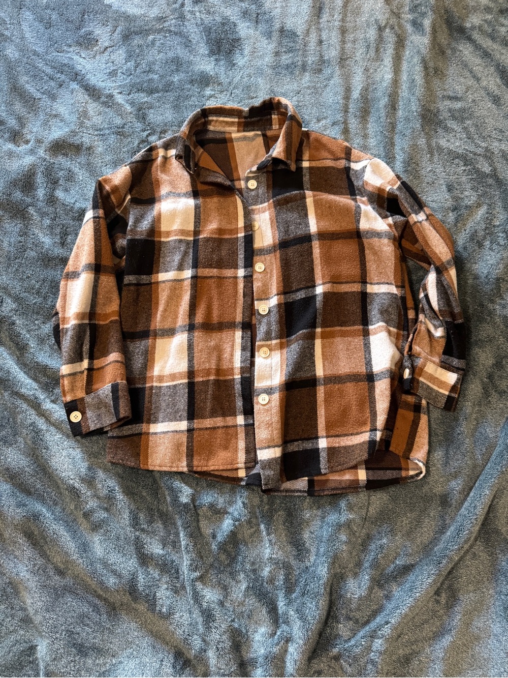 SHEIN Brown and Black Plaid Button-Front Shirt